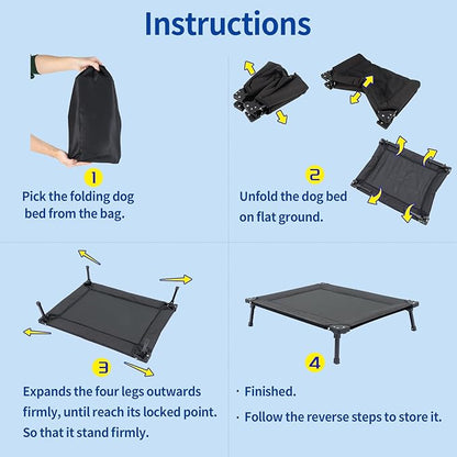 Pozico Foldable Dog Bed Cooling Raised Dog Bed with Metal Frame