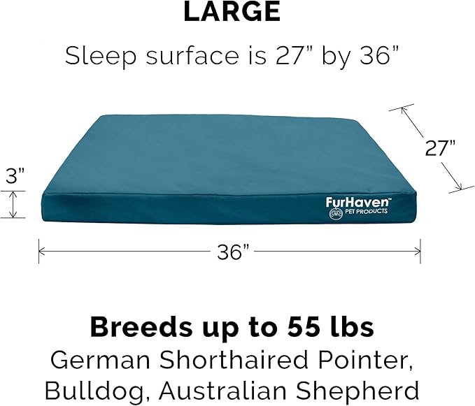 Furhaven Replacement Dog Bed Cover Water-Resistant Indoor/Outdoor Logo Print Oxford Polycanvas Mattress, Washable - Deep Lagoon, Large