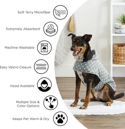 Bone Dry Pet Robe Collection, Embroidered Absorbent Microfiber Bath Robe with Adjustable Closure, for Dogs & Cats, Small, Red