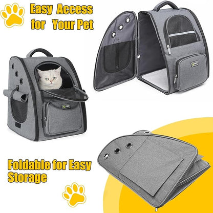 Cat Backpack with Inbuilt Fan, Large Breathable Cat Backpack Dog Carrier, Pet Backpack Carrier for Small Dogs, Foldable Cat Travel Backpack, Portable Cat Carrying Backpack for Hiking Walking, Grey