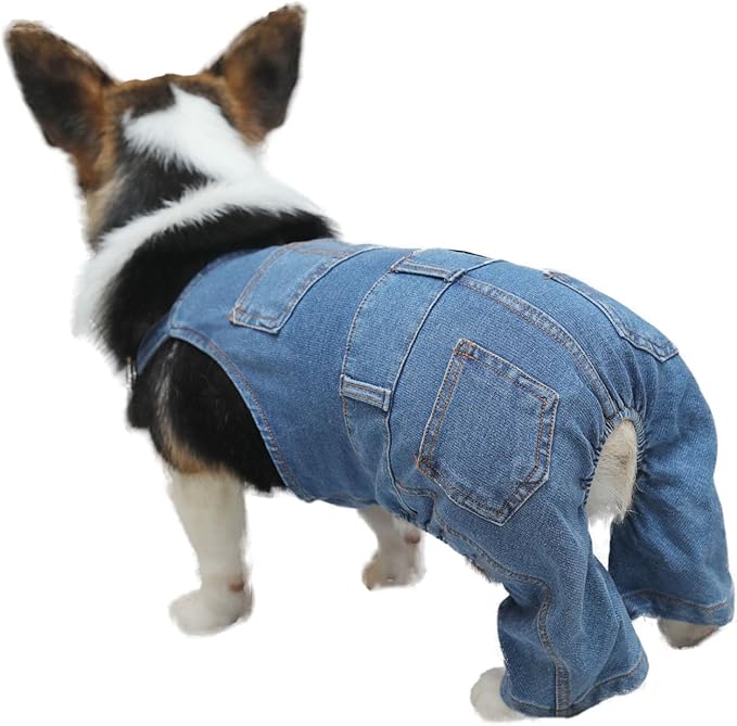 Dog Denim Jumpsuit Overalls, Dog Jeans Overalls Clothes, Puppy Costumes for Small Medium Dogs Cat (X-Small)