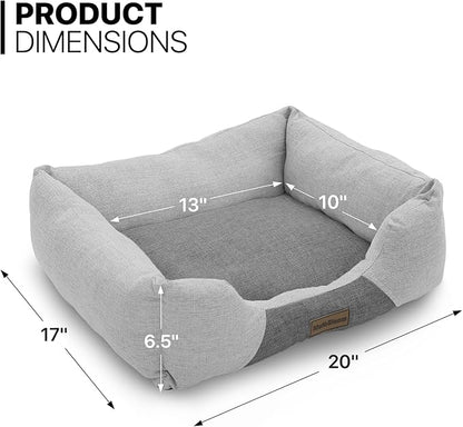 MoNiBloom 20"x17"x6.5" Dog Beds for Small Size Dogs Machine-Washable Linen-Like Fabric Pet Beds Warming Cozy Soft Bed for Dogs and Cat