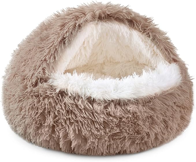NOYAL Dog Bed Round Hooded Plush Cat Cave