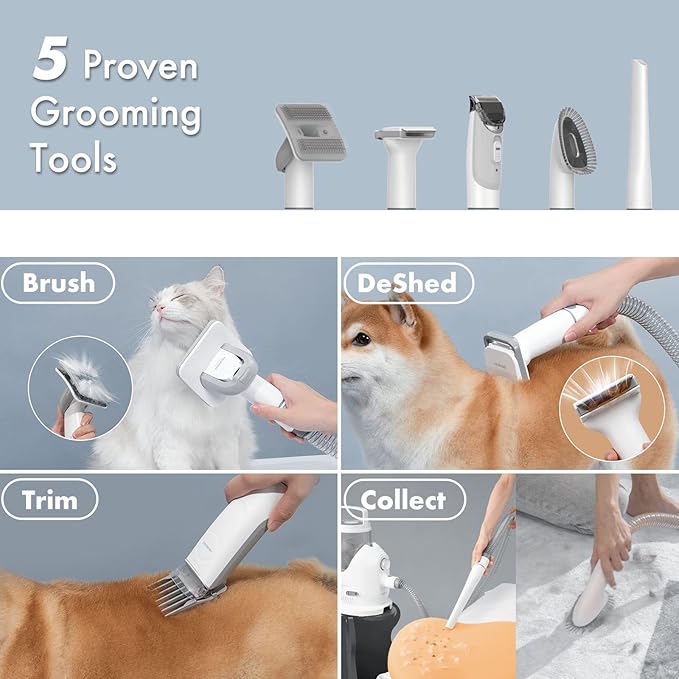 Neakasa by neabot P2 Pro Dog Grooming Kit, Clippers Vacuum Suction 99% Hair, Pet with 5 Proven Tools, 2L Large-Capacity Easy Empty Dustbin for Dogs Cats Animals