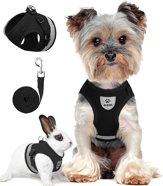 Supet Cat Harness and Leash Set for Walking and Small Dog Soft Mesh Harness Adjustable Vest with Reflective Strap Comfort Fit for Pet Kitten Puppy Rabbit