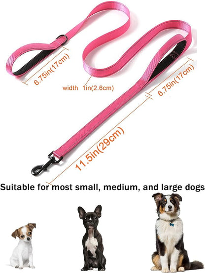 Solmoony 6FT Pink Strong Dog Leash with 2 Padded Handles 6FT)