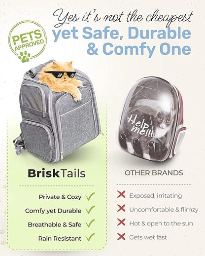 Expandable Cat Backpack Carrier - Breathable BT-01 Cat Carrier Backpacks for Comfy Long Walks - from Kitty to Medium-Size cat up to 15lbs