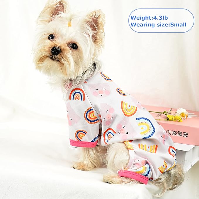 Dog Pajamas Pjs Spring Summer Dog Clothes for Small Dogs Girl - Boy - Medium Size Dogs, Soft Stretchy Puppy Clothes Doggie Onesies Cat Pet Jammies Outfit for Chihuahua Yorkie, Pig Pink