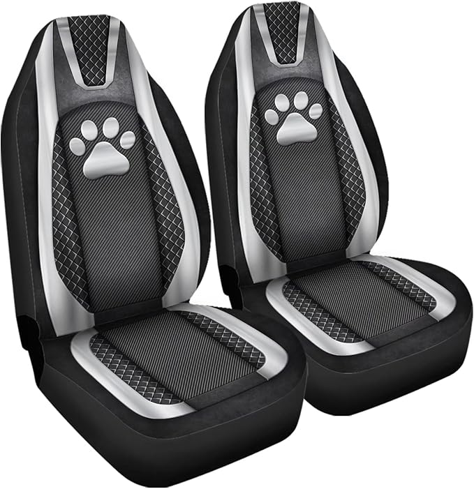 Paw Checkered Stripe Print Thin Washable Auto Interior Accessory 2 Pack