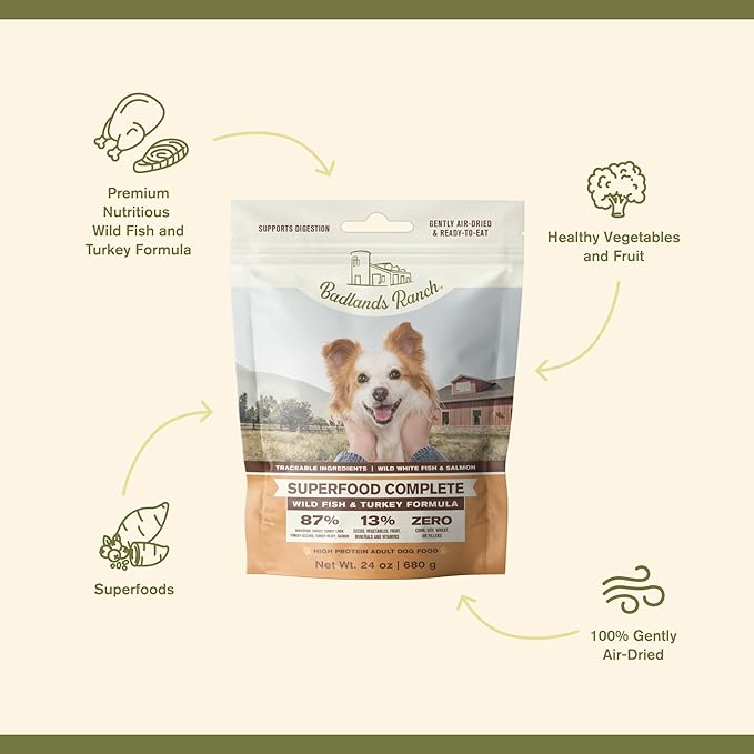 by Katherine Heigl- Superfood Complete, Air-Dried Adult Dog Food - High Protein, Zero Fillers, Superfood Nutrition (24 oz. Wild Fish and Turkey Formula)