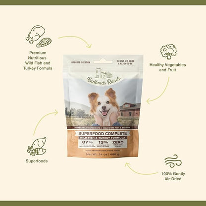 by Katherine Heigl- Superfood Complete, Air-Dried Adult Dog Food - High Protein, Zero Fillers, Superfood Nutrition (64 oz., Wild Fish and Turkey Formula)