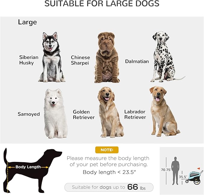 Aosom 2-in-1 Dog Bike Trailer Pet Stroller Carrier for Large Dogs with Hitch