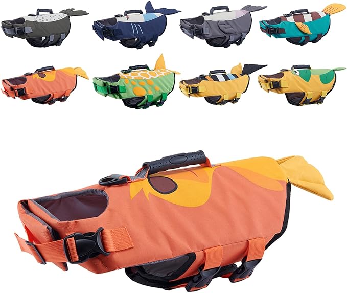 Gyuzh Dog Life Jacket for Swimming,Dog Life Vest for Swimming Boating,Dog Flotation Vest Hign Buoyancy,Shark Dog Swim Safety Vest,Dog Life Jacket with Rescue Handle for Small Medium Large Dogs