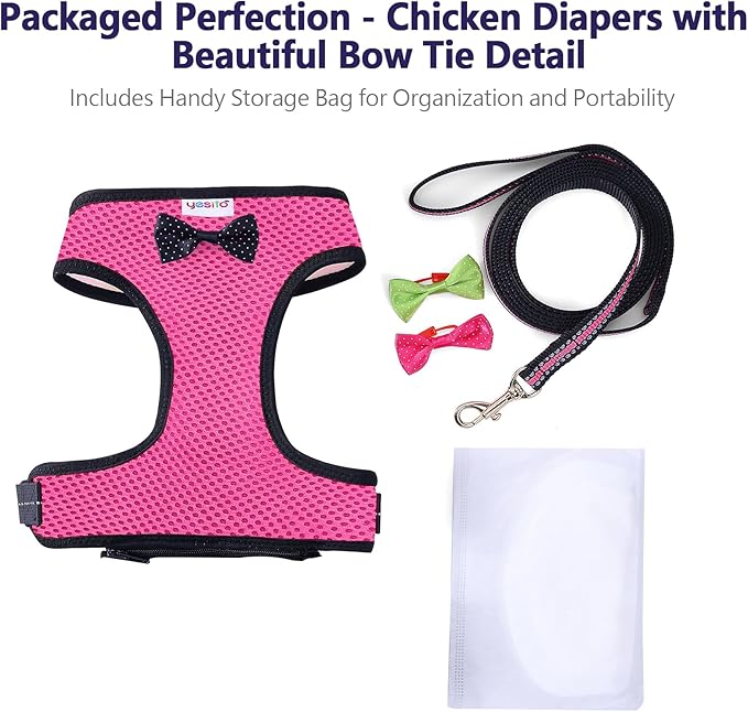 Chicken Harness Hen size with 6-foot Matching belt, Comfortable, Breathable, Small Size, Suitable for Chicken, Duck or Goose Suitable for Weight about 2.3-3.8Pounds, Green (Months, Pink)