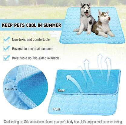VeMee Summer Cooling Mat for Dogs Cats Ice Silk Self Dog Cooling Mat Breathable Pet Crate Pad Portable & Washable Pet Cooling Blanket for Outdoor or Home (28 X 22in