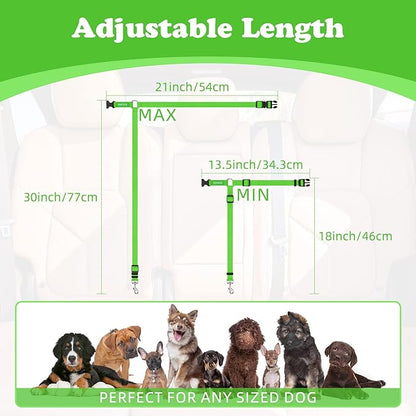 BWOGUE 2 Packs Dog Cat Safety Seat Belt Strap Car Headrest Restraint Adjustable Nylon Fabric Dog Restraints Vehicle Seatbelts Harness Green