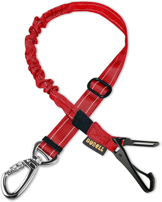 AUBELL Dog Seat Belt, Updated 3-in-1 Pet Car Seat Belt for Dogs, Bungee Dog Car Tether with Clip Hook Latch & Buckle, Heavy Duty Dog Car Harness with Swivel Aluminum Carabiner,Red