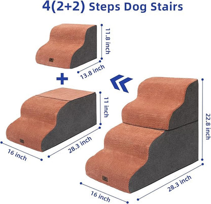 Pettycare Dog Stairs Ramp for High Beds and Couch 4 Steps,Brown