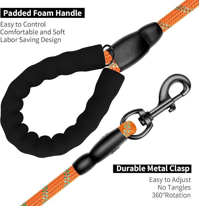 Heavy Duty Dog Leash for Large Medium Small Breed Dogs Handle,4/5/6 FT Holder,Orange,1/2 inch