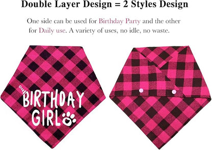 Birthday Plaid Dog Bandana with Button