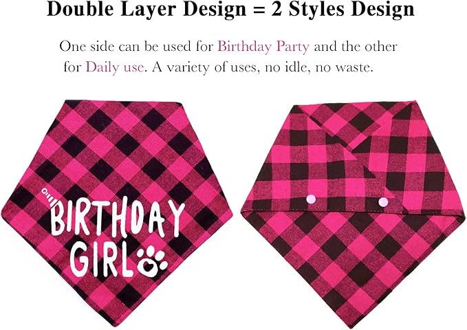 Birthday Plaid Dog Bandana with Button