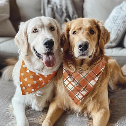 Fall Dog Bandana 2 Pack Thanksgiving Dog Bandana Polka Dot Pet Scarf Reversible Fall Triangle Bibs Soft Cotton Boy Girl Dog Bandanas Accessories for Small, Medium, Large Dogs (Large)