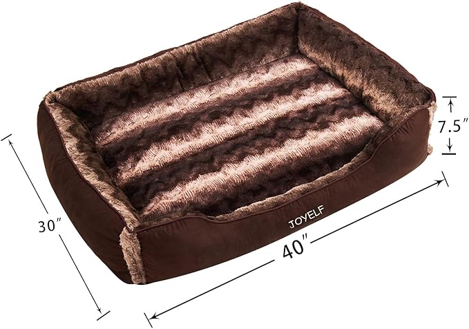 JOYELF Large Dog Bed with Washable Removable Cover, Rectangle Soft Calming Cat Bed & Sofa, Plush Warming Pet Bed Furniture for Dogs & Cats with Squeaker Toys as Gift