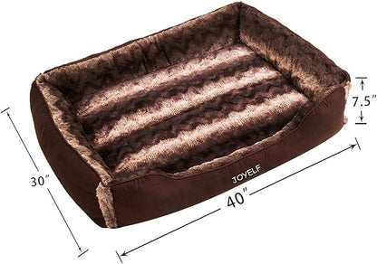 JOYELF Large Dog Bed with Washable Removable Cover, Rectangle Soft Calming Cat Bed & Sofa, Plush Warming Pet Bed Furniture for Dogs & Cats with Squeaker Toys as Gift