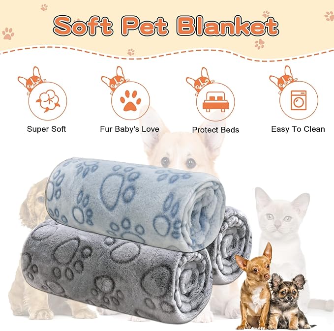 1 Pack 3 Dog Blankets for Small Dogs, Soft Fleece Dog Blanket Fluffy Pet Blanket Warm Sleep Mat Cute Paw Print Puppy Cat Blanket, Flannel Throw for Washable Dog Bed, Blanket for Dogs, 23"X16"