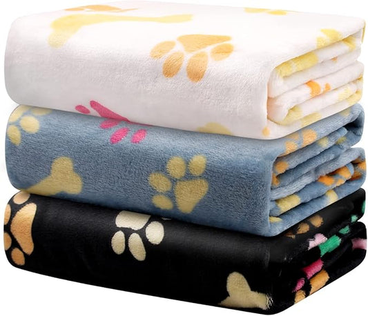 3 Pack Dog Blankets for Large Medium Small Dogs, Super Soft Warm Fluffy Flannel Pet Blanket for Puppy, Black, Grey, and White Cat Blanket, 30 * 20 Inches