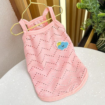 Yanmucy 2 Pieces Dog Summer Clothes Cute Embroidery Dog Striped Tank Top Vest Breathable Puppy Sleeveless Shirt for Small Dogs Cats (Pink+Blue, Small)