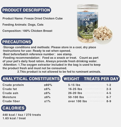 Freeze Dried Chicken Training Treats Raw Single Ingredient Cat Treats, Solve Pet's Picky Eating Problem (Chicken)