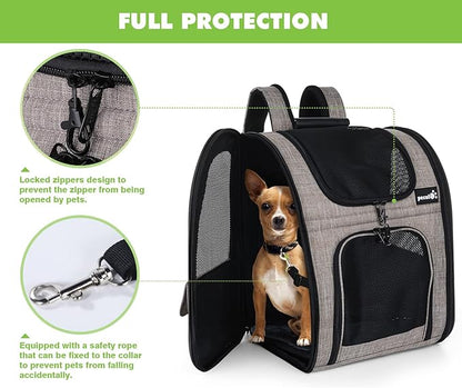 Pecute Pet Carrier Backpack, Dog Carrier Backpack, Expandable with Breathable Mesh for Small Dogs Cats Puppies, Pet Backpack Bag for Hiking Travel Camping Outdoor Hold Pets Up to 18 Lbs Khaki