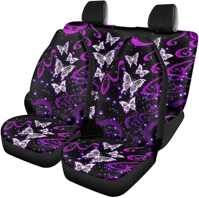Purple Galaxy Butterfly Seat Covers for Cars 4pcs Auto