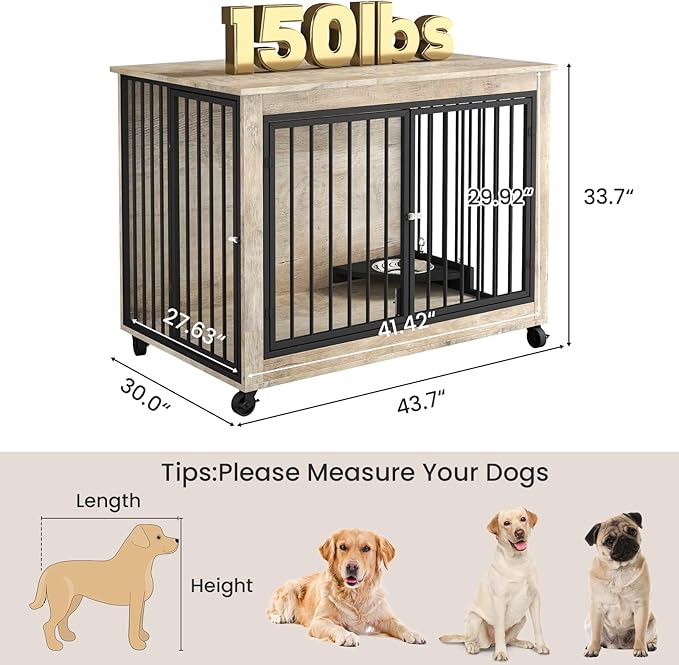 Rovibek Dog Crates for Large Medium Dogs 43.7", Large 3 Doors,