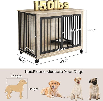 Rovibek Dog Crates for Large Medium Dogs 43.7", Large 3 Doors,