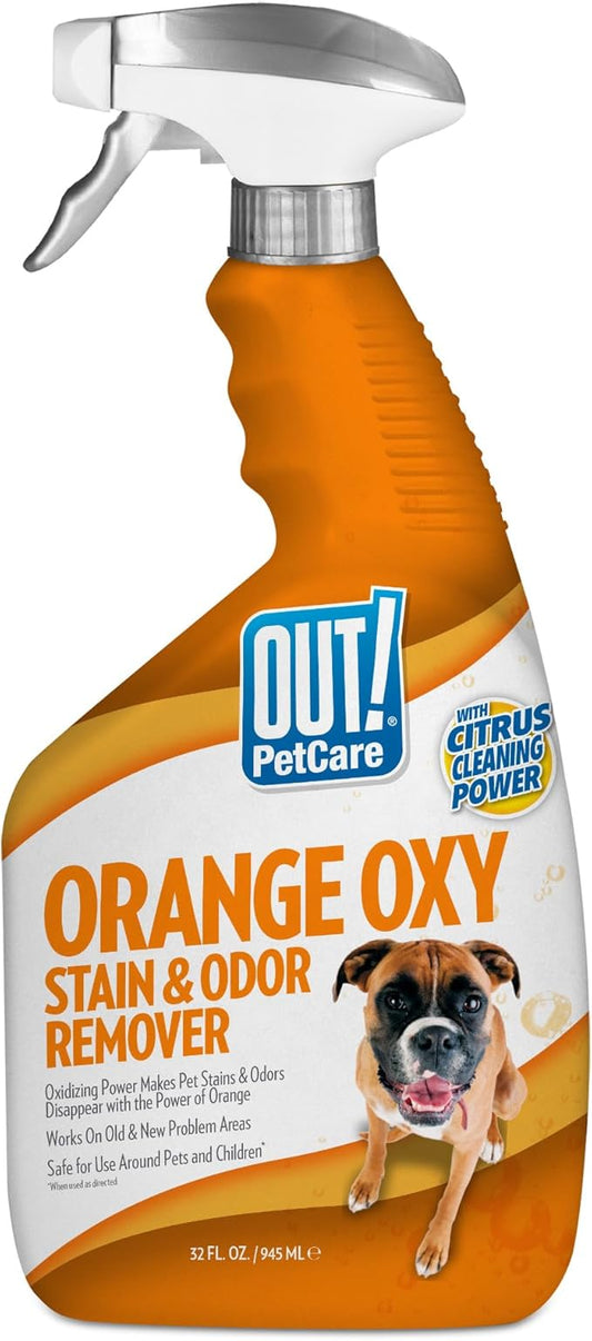 OUT! PetCare Complete Oxy Pet Stain and Odor Remover, Oxy Orange Cleaner Spray, Stain and Odor Eliminator, Pet Carpet Cleaner, Urine Remover and Odor Neutralizer, Safe, Effective, 32 fl oz