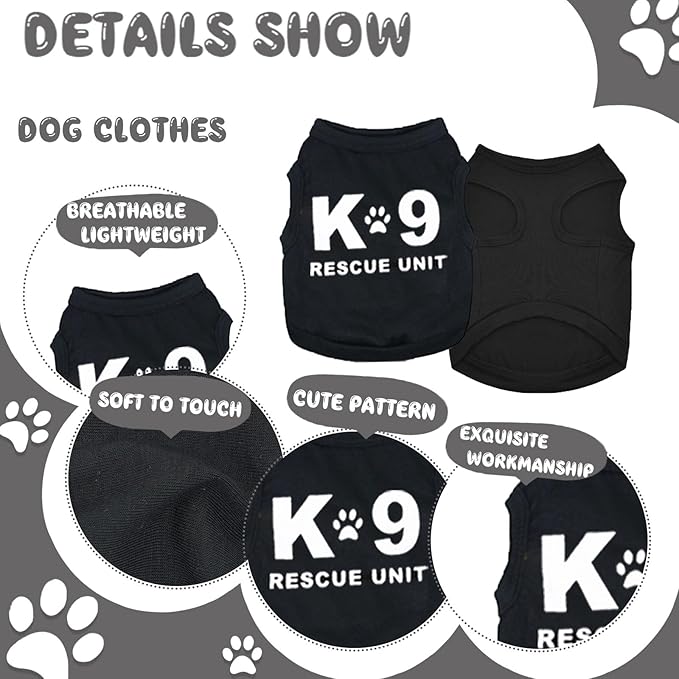 4 Pack Dog Clothes for Small Dog Black Puppy Clothes Soft Chihuahua Clothes K9 Boss Security Pattern Small Dog Shirt Summer Autumn Pet Clothing (Black, Small)