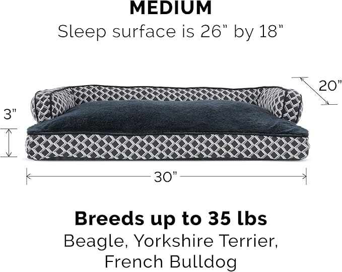 Furhaven Pillow Dog Bed for Medium/Small Dogs w/ Removable Bolsters & Washable Cover