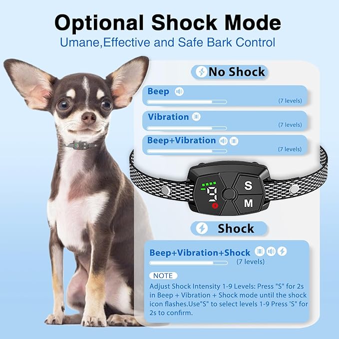 Dog Bark Collar 2024 Smart Modes，7 Adjustable