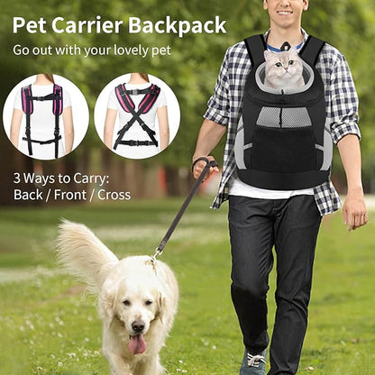 Dog Backpack Carrier, Front Chest Carrier for Dogs, Pet Carrying Bag for Travel Hiking Cycling Outdoor Black L