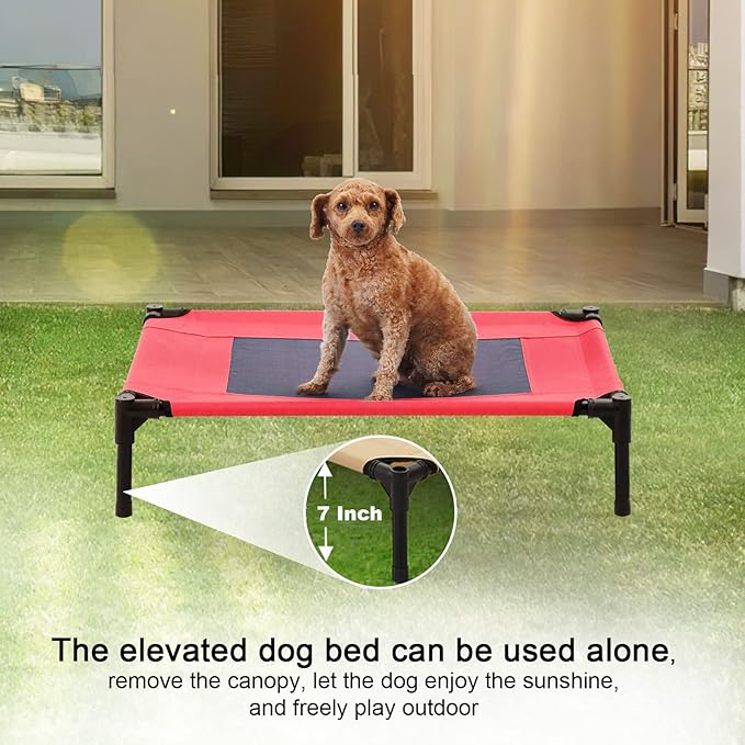 S/M/L Outdoor Elevated Dog Cot with Canopy & Side Shade for Camping Small Medium Dogs (Carry Bag)