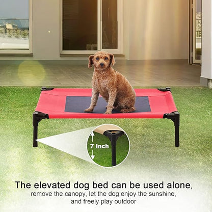 S/M/L Outdoor Elevated Dog Cot with Canopy & Side Shade for Camping Small Medium Dogs (Carry Bag)