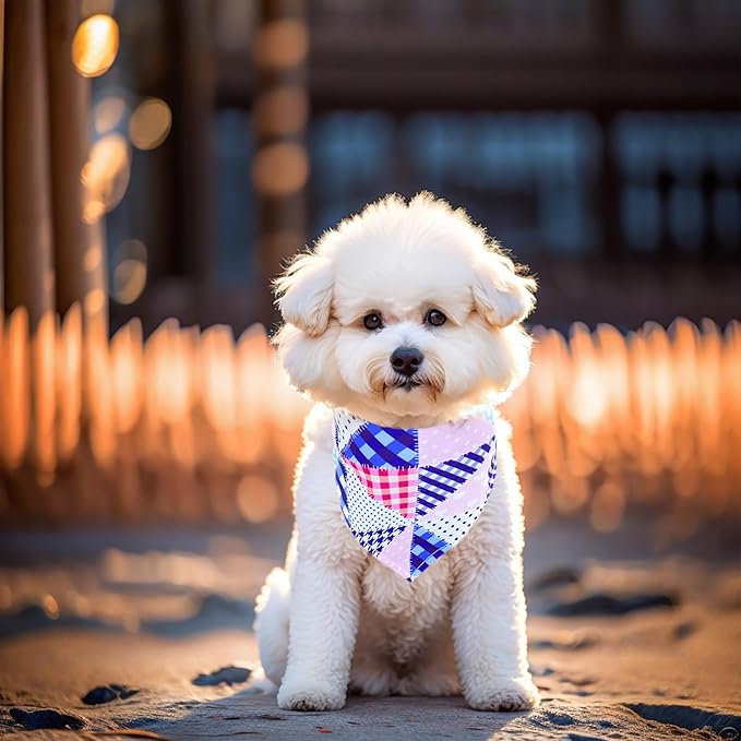 10pcs Dog Bandanas Patchwork for Xs Small Breed Dog Kerchief Triangle Bibs Scarves Pink Blue Yellow Girl Boy Grooming Costume