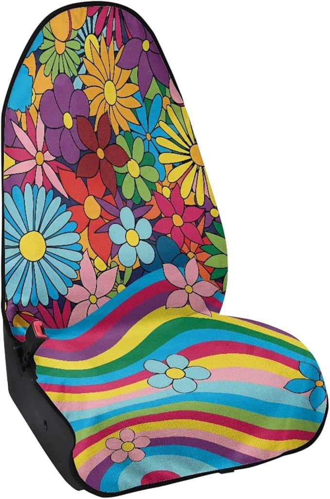 Flower Daisy Auto Seat Cover Waterproof Anti-Slip Front Car Accessories for Automotive Truck SUV Universal Sport Auto Seat Protector from Scratch Sweat Food Fur Dog Kid