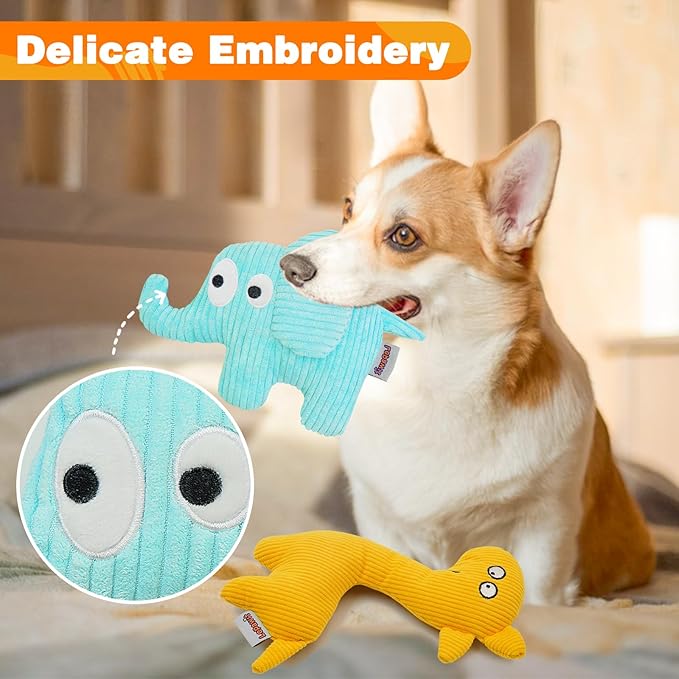 Squeaky Dog Toys, Cute Plush Toy for Dogs Indoor Play, Interactive Dog Toys with Non-Shedding Material for Small and Medium Dogs - Elephant & Giraffe