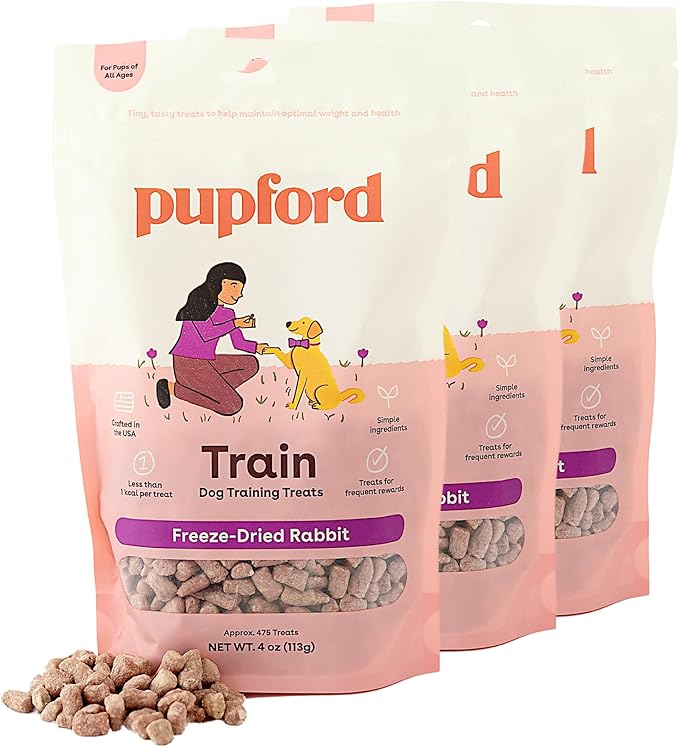 Pupford Freeze Dried Training Treats for Dogs & Puppies, 1400+ Two Ingredient Bites (Rabbit, 4 oz, 3 Pack)