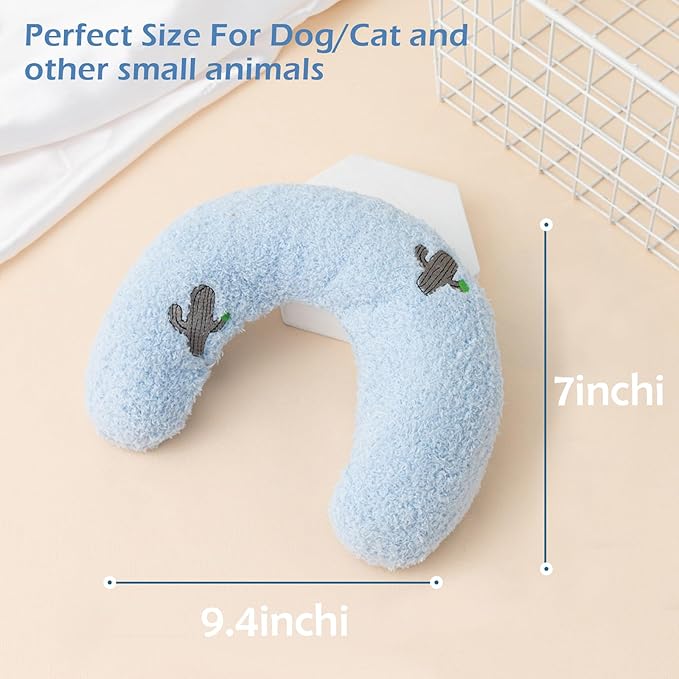 Dog Pillow Bed, Cat Calming Pillow, Dog Neck Pillow for Joint Relief Sleeping, Ultra Soft Half Donut Cuddler, Pillow Pet for Upper Spine Support, Doggy/Kitten Pillow Training Toy, BlueCactus