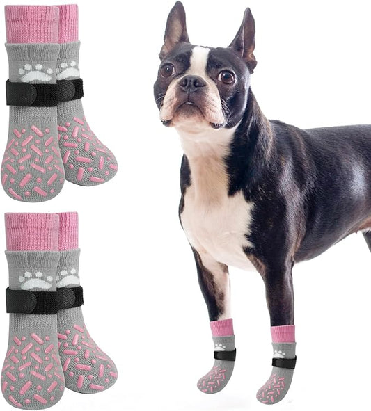 SCENEREAL Dog Socks to Prevent Licking Paws for Hot Pavement, Anti Slip Long Dog Grip Socks for Hardwood Floors, Dog Shoes Booties&Paw Protector for Small Medium Large Senior Dog, Pet Socks for Wounds