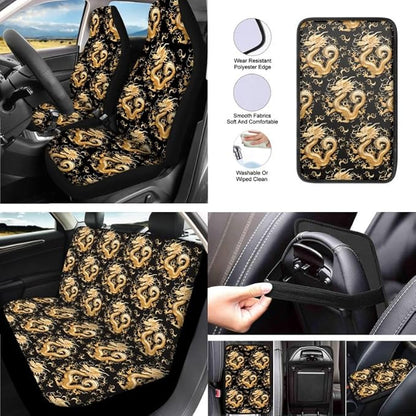 Chinese Yellow Dragons Car Seat Covers Artistic Dragon Seat Belt Strap Cover Folk Arts Seat Belt Strap Cover